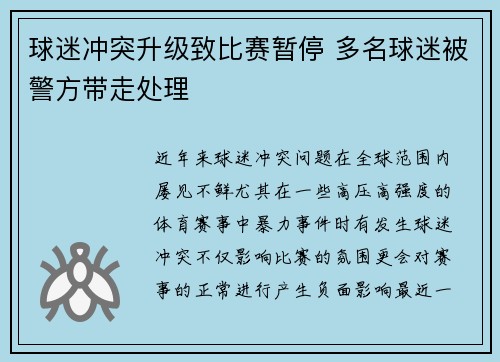 球迷冲突升级致比赛暂停 多名球迷被警方带走处理